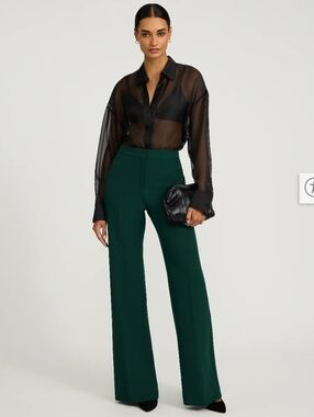 Zara High-Waist Wide-Leg Pants in Deep Green SZ XS